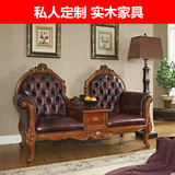美式实木沙发椅 欧式真皮休闲椅 实木真皮沙发椅 电话椅定制 特价