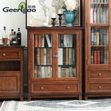 全实木白蜡木美式小书柜环保水性漆玻璃门展示矮书柜高档书房家具