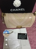 法国代购Chanel香奈儿16春夏新款le boy三种皮拼接V字纹巴黎直邮