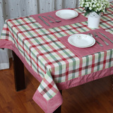 【吾家】桌布布艺美式乡村红色格子桌巾台布/地中海茶几布/长方形