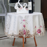 欧式餐桌布艺圆形小茶几刺绣桌布田园手工镂空绣花台布多用盖布
