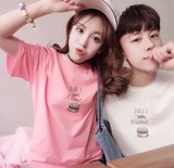 夏装新款情侣装青少年男女韩版宽松字母汉堡印花短袖T恤学生班服