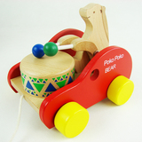 婴幼儿拖拉小狗玩具木制质动物拉车1-2-3岁宝宝儿童手拉绳线玩具