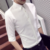 夏装韩版修身短袖衬衫男七分袖商务型男中袖衬衣夜店发型师寸衫潮