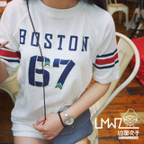 韩国ulzzang东大门原单运动67号数字棒球服短袖女简约T恤港风潮衣