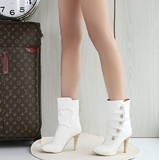 2016春秋新款 短靴 女 春季高跟单靴子时尚韩版女靴 白色女鞋