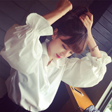 学生女装2016秋季新款韩版大码夏季纯色灯笼袖衬衫休闲白衬衣上衣