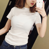 韩版纯色半高领修身短袖T恤女紧身韩国简约气质打底衫纯棉上衣潮