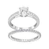 法国代购SWAROVSKI正品水晶镶钻对戒女款银色两枚戒指组合5184979