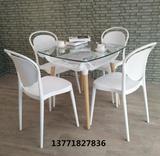 一桌四椅接待洽谈桌椅组合宜家白色休闲餐桌小方圆形钢化玻璃桌子