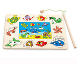 新款木制磁性钓鱼板小猫钓鱼吊钓蛙游戏 钓鱼拼图 儿童益智玩具