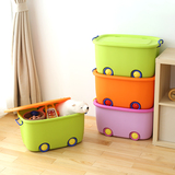 懒角落 塑料滑轮儿童玩具收纳箱创意纯色带盖杂物整理箱 63996