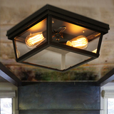工业风loft灯具铁艺玻璃箱正方形吸顶灯美式乡村复古客厅卧室餐厅