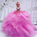 芭比娃娃婚纱新娘3D真眼公主粉色女孩玩具芭比娃娃生日礼物摆件女