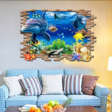 3D立体感装饰画客厅沙发电视背景墙壁墙贴纸儿童房间创意贴画海豚
