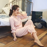 2016年夏季新品韩版睡衣奢华时尚休闲套装薄款纯绵套头起居服粉色