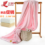 三利正品纯棉单人毛巾被休闲毯子学生床单加厚空调毯办公室午睡毯