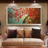 手绘油画玄关无框画卧室画餐厅客厅挂画花卉 厚油刀画 红色发财树