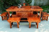 仿古茶桌宝珠将军台组合椅古典实木家具雕花茶台茶艺桌多用桌明清