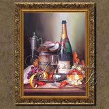 油画 客厅装饰画餐厅挂画 有框画纯手绘 欧式静物古典酒瓶JP5