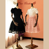 【蕾丝花园】复古洋装品牌白色雪纺假两件粉色镂空刺绣连衣裙黑色