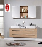 欧式浴室柜双盆橡木PVC时尚台上盆双人孔双面盆原木卫浴柜D-0032