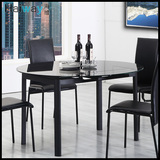 简约现代伸缩钢化玻璃折叠黑白卡其色大理石圆桌小户型餐桌椅组合