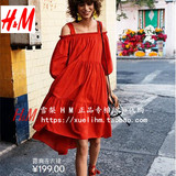 H&M HM 女装专柜正品折扣代购 3月 红色露肩及膝连衣裙0380749
