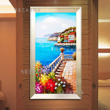 现代欧式地中海风景纯手绘油画 客厅卧室餐厅走廊玄关竖挂装饰