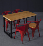 简约现代铁艺实木餐桌椅组合美式咖啡厅餐桌酒吧椅彩色餐椅休闲椅