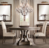 新古典法式复古圆餐桌 美式乡村简约风格实木家具欧式时尚可定制