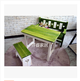美式乡村田园实木长椅方椅餐桌环保彩色儿童椅咖啡桌椅装饰家具
