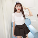 2016夏季新款韩国性感轻薄透视白色黑色纯色T恤上衣内搭打底衫女