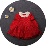 秋装礼服裙红色公主裙女婴儿宝宝长袖裙子女童连衣裙蕾丝开衫外套