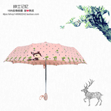 韩版女士遮阳伞小清新可爱小鹿波点伞晴雨两用三折全自动雨伞折叠