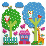 幼儿园装饰小学黑板报组合卡通小树动物泡沫3D立体角线布置墙贴