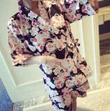 【天天特价】日式花朵和服系带睡衣女套装甜美可爱女家居服汗蒸服