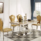 欧式大理石餐桌 现代简约长方形餐桌 简约小户型不锈钢餐桌椅组合