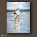 海边记忆踏浪儿童欧美油画 印象风格无框装饰画 手绘人物小孩挂画