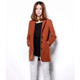 出口欧美外贸原单2016新款秋装女橙色韩版西装式羊毛呢大衣外套