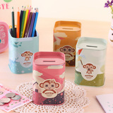 韩国创意儿童小猴储蓄罐 时尚金属可爱猴子笔筒马口铁存钱罐 卡通