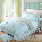 少女孩卡通kitty带花边床上用品四件套纯棉床单浅蓝色2 2.3米被套