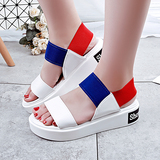 夏季新款厚底松糕中跟女凉鞋白色清新韩版学生平底时尚坡跟女鞋子