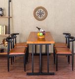 美式乡村复古实木铁艺餐桌简易长方形餐厅咖啡厅奶茶店餐桌椅组合