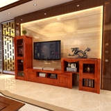 现代客厅家具实木电视柜中式 背景墙高低柜组合伸缩储物电视机柜