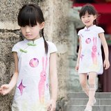 澄子家女童装 2016夏装 儿童宝宝棉麻中式唐装连衣裙子 改良旗袍