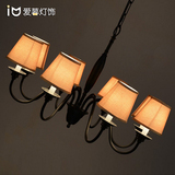 爱暮 新中式现代铁艺黑色吊灯 美式乡村布艺灯罩6头8头餐厅灯具