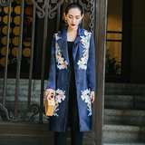 2016新款秋冬韩版印花西装修身中长款外套女长袖显瘦西服休闲上衣