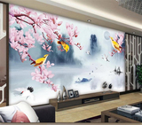 定制大型壁画3D立体电视背景墙纸客厅卧室壁纸江南梅花山水无纺布