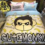 全棉大嘴卡通四件套纯棉床上用品猴子被套床单1.8m/1.5m双人儿童